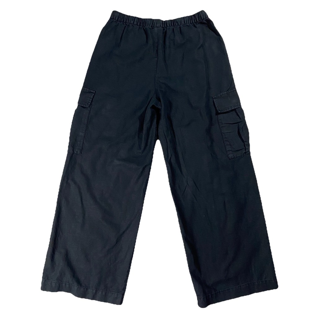 Gap Linen Blend Drawstring Wide Leg Cargo Pant Black Women S Coastal Casual Chic - Picture 10 of 10
